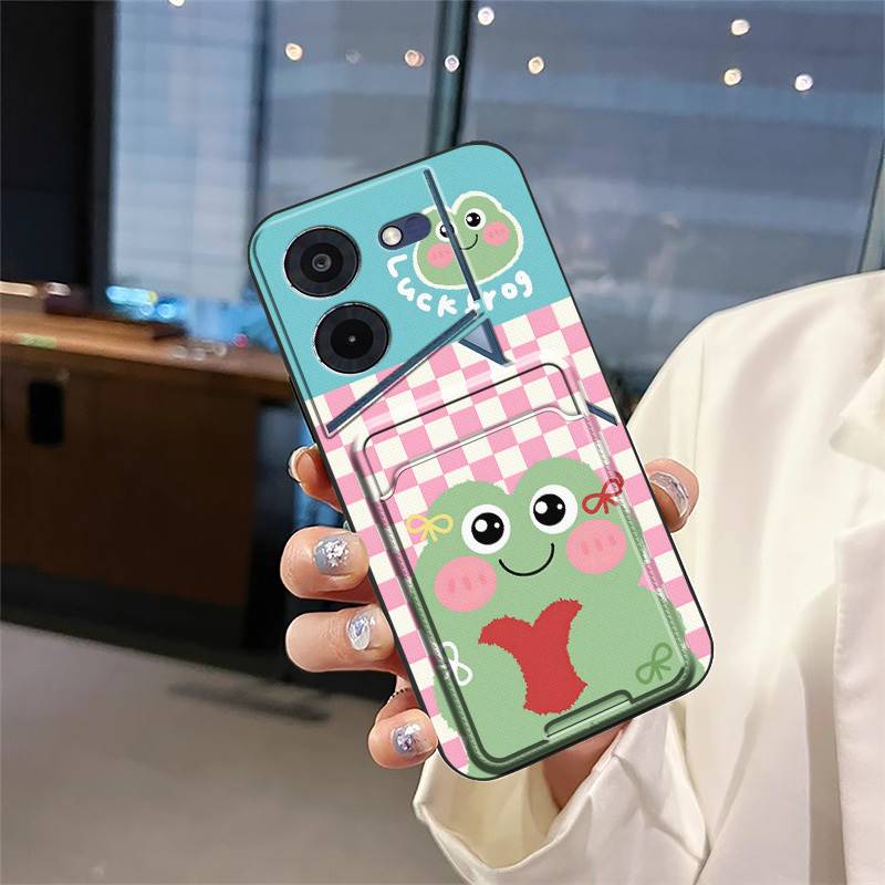 Silicone Back Cover Phone Case For Tecno Pova5 Pro/LH8N Card Slot Dirt-resistant Cartoon TPU Waterproof Card Bag Durable