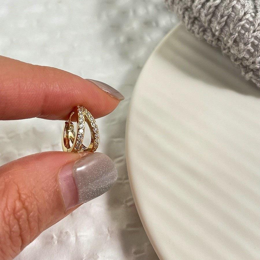 14K Gold-Plated S925 Sterling Silver Double Layer Hoop Earrings with Zirconia Platinum Pair