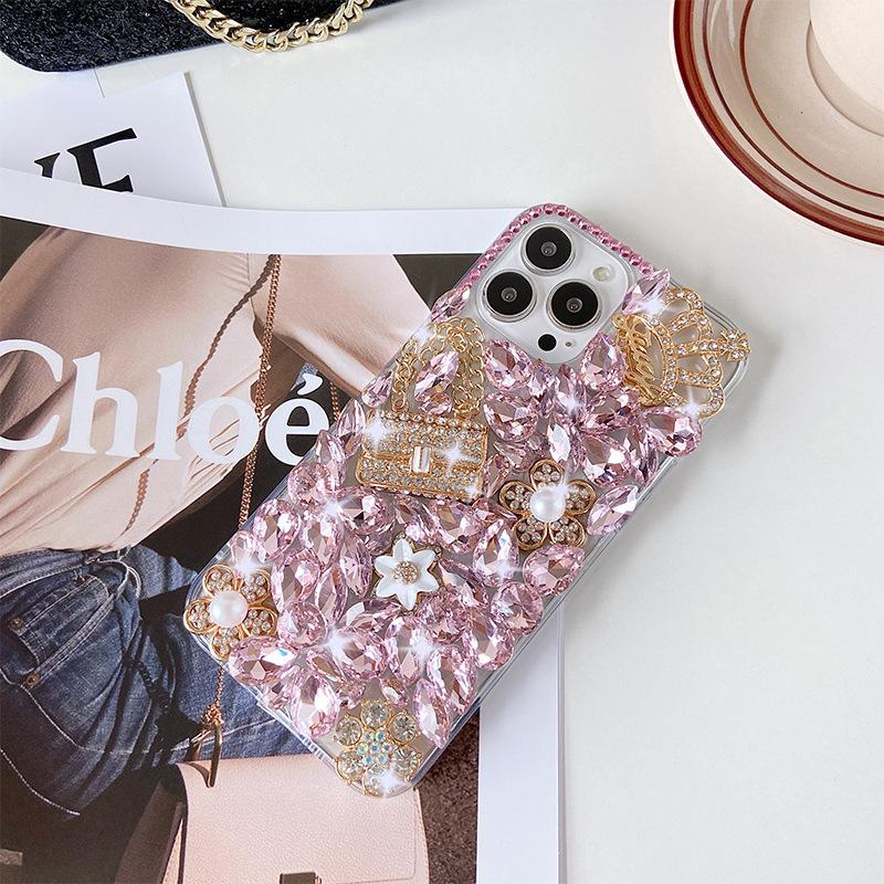 For Apple 17/ for IPhone15/14/XR Japanese and Korean Mobile Phone Case Luxury Rhinestone Pearl Flower Crown 13Pro