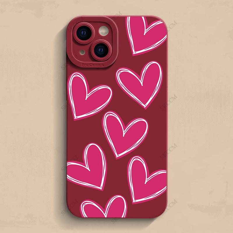 Luxury Red Love Heart Soft Silicone Phone Case For iPhone 15 14 13 12 11 Pro Max Mini XR X XS Max 7 8 Plus Matte Back Cover