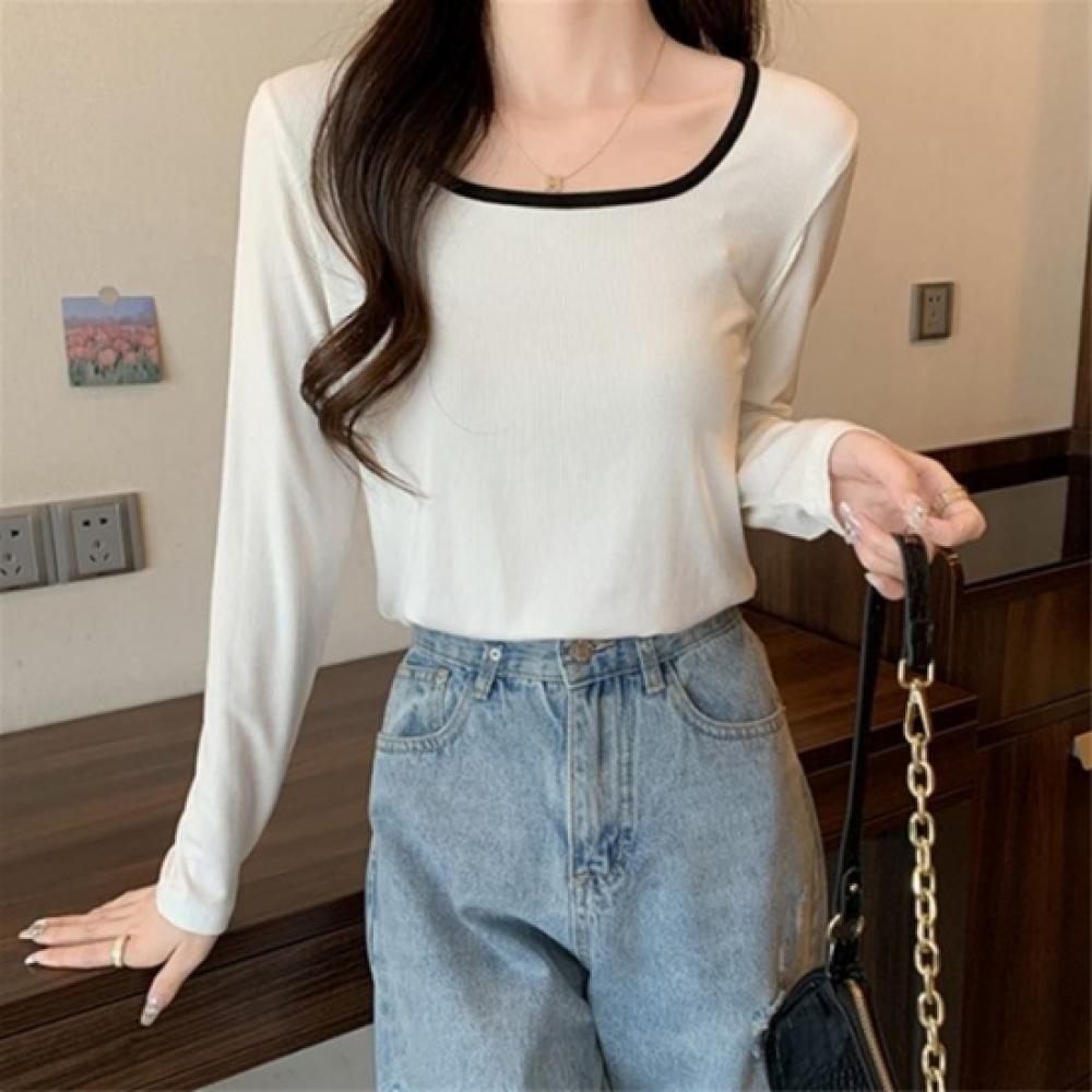 New Arrivals Open RUn Women Spandex CoTTon Long Sleeve T shirT Color Block U Ne