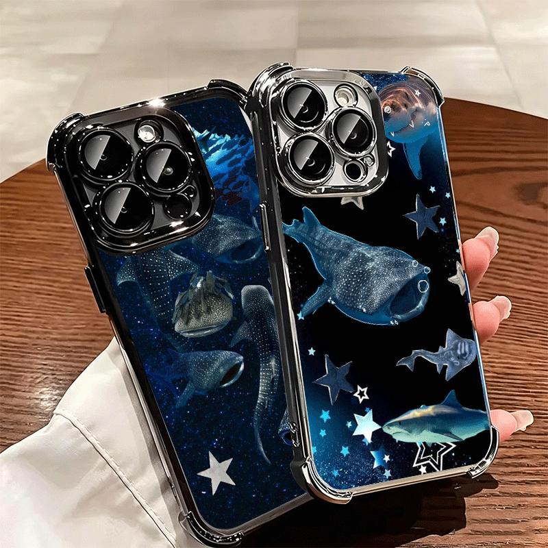 Ocean Whale Shark Soft Phone Case For iPhone 15 16 17 Air 14 Pro Max 16E Plus 13 12 Mini Plating Anti-Fall Fundas