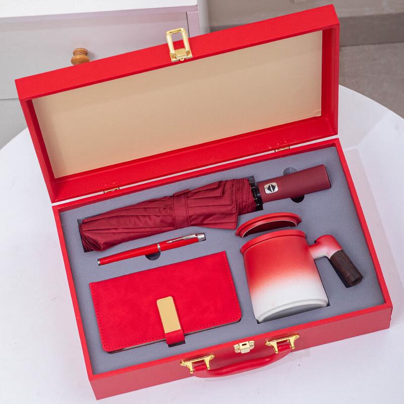 4-Piece Chinese Red Gradient Ceramic Office Cup Set