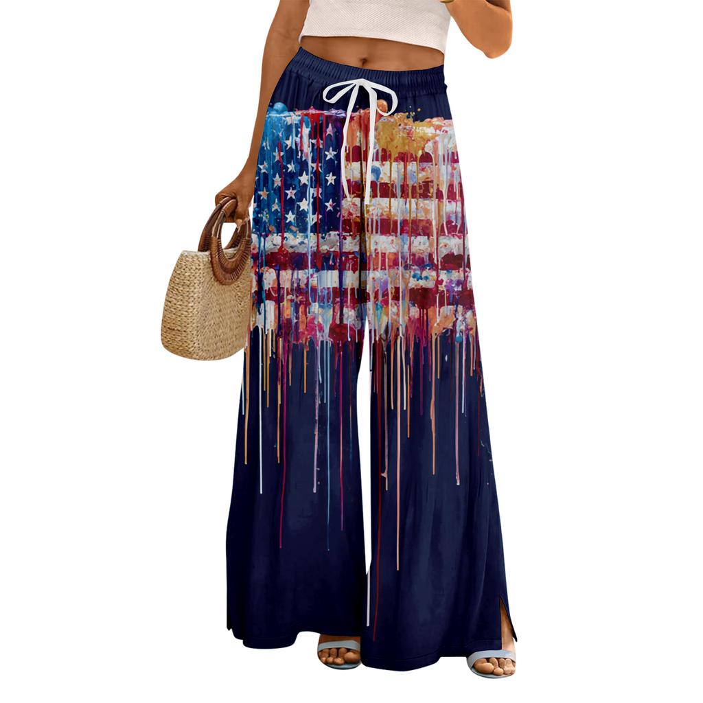 Dámské letní kalhoty Boho Palazzo s vysokým pasem a širokými nohavicemi s květinovým potiskem ležérní kalhoty s kapsami