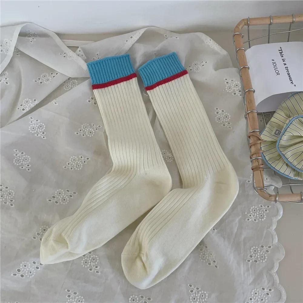 Knitting Cotton Women Socks Korean Fashion Color Matching Elastic Long Socks Casual Fashion Girls Harajuku Streetwear Crew Socks