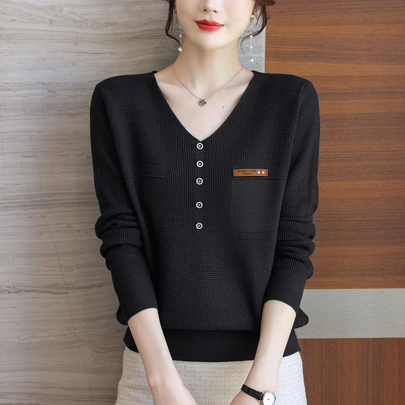 Women's V-Neck Knitted Bottoming Sweater - Stylish Inner Top for Spring, Autumn, and Winter 2024