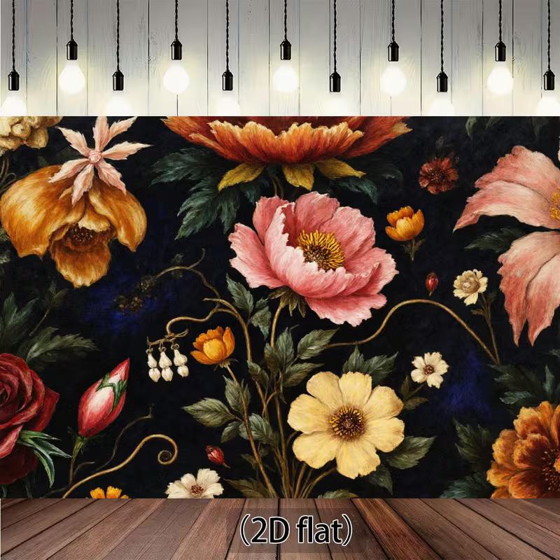 2D Dark Botanical Floral Photography Backdrop, Peony & Rose Wall Decor 47.2x31.5inch/120*80cm
