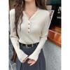 V-Ausschnitt Mode Damen Strickpullover Pullover Unterhemd Frühling Knöpfe Langärmeliges Oberteil Außen Einfarbig Lässig Büro Elegant Kleidung