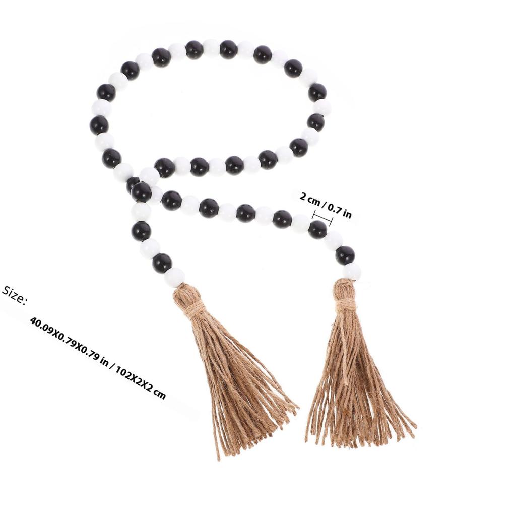 Wooden Beaded Garland Handmade Smooth Wood Beads Hemp Rope Tassel Hanging Home Decor Rustic Farmhouse Party Wall Ornament