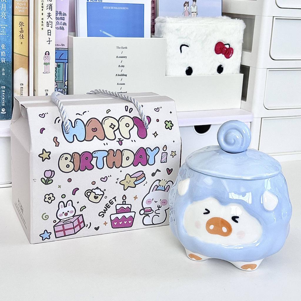 Milk fufu pig ceramic mug with lid spoon for girlfriend birthday gift office coffee milk cup