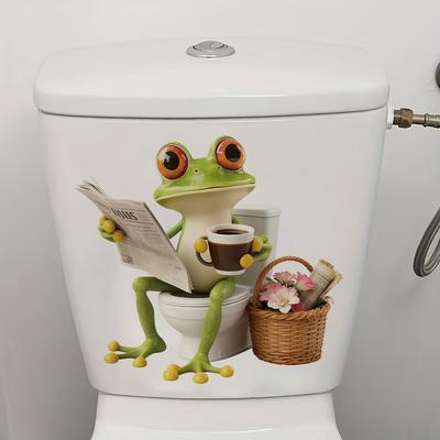 Lustige 3D-Frosch-Toilettendeckelaufkleber, selbstklebende, kreative Aufkleber zur Dekoration von Badezimmer und Toilette