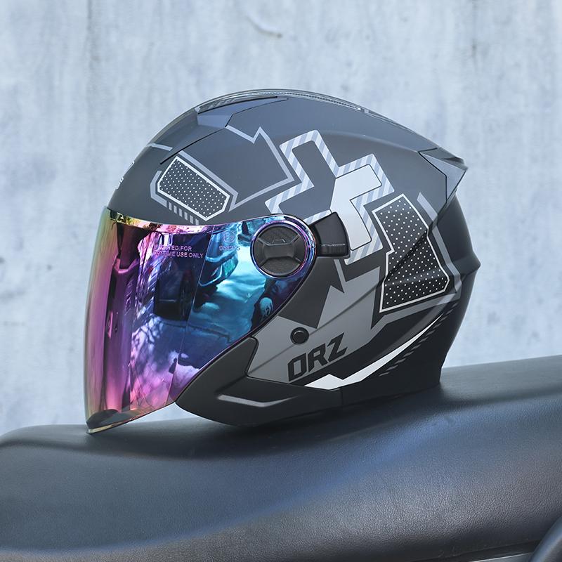 Orz-705-Retro Half Helmet Men's and Women's Four Seasons Dual Lens Electric Bicycle Helmet Pedal Universal Coverage Helmet