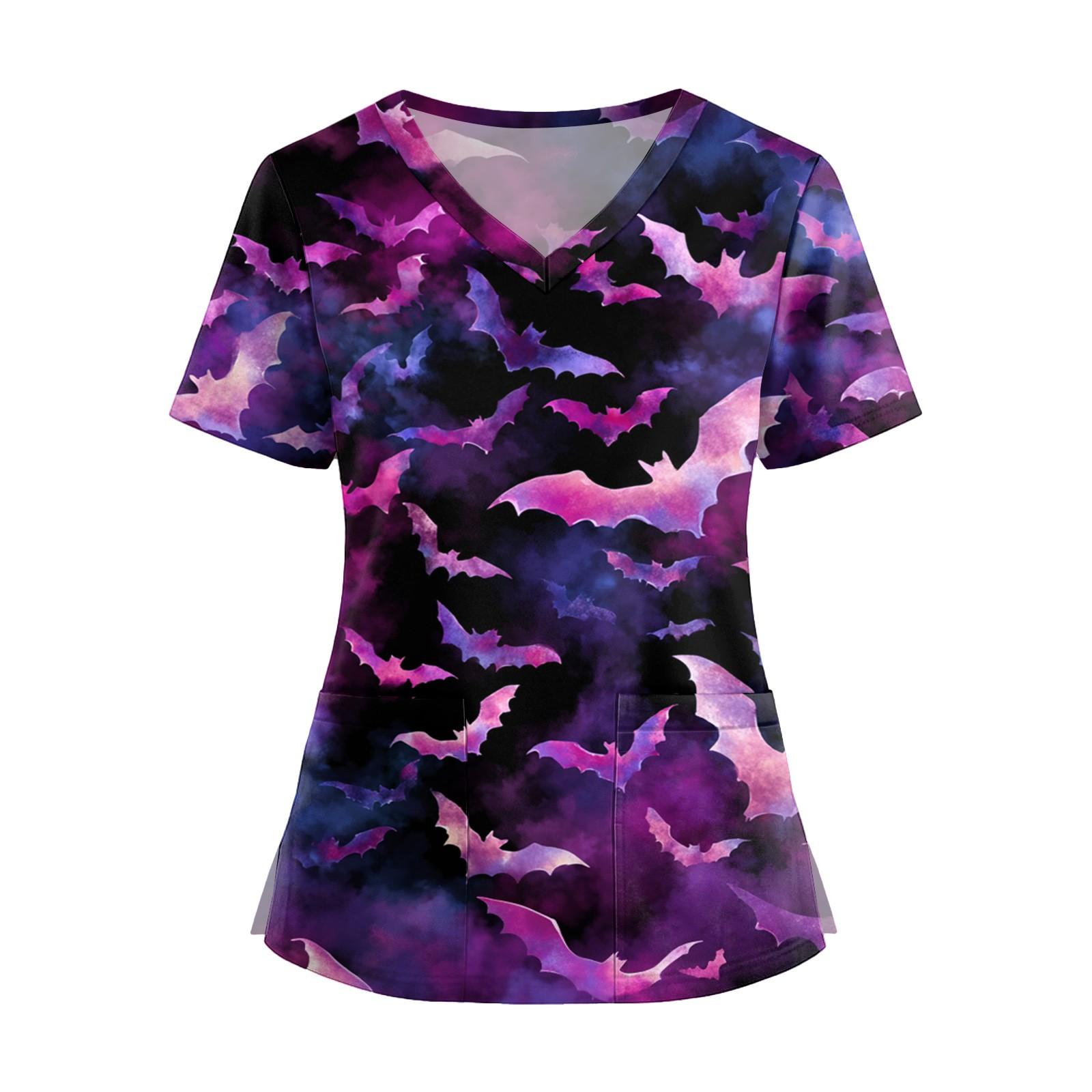 

Женская мода V-образный вырез короткий рукав комбинезон с карманами принт топы одежда S