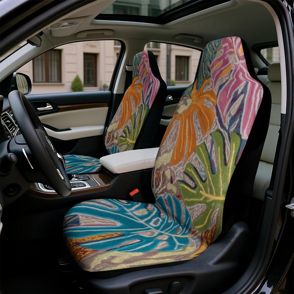 2pcs, Tropical Leaves Pattern Car Seat Covers, Durable And All Season Use, Suitable For Most Sedan And SUV Front Seats, Perfect