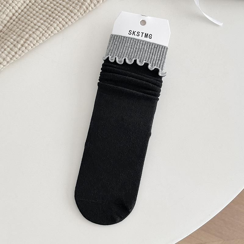 Female Spring and Autumn All Match Match Color Fungus Edge Roll Edge In The Tube Pile Cotton Socks
