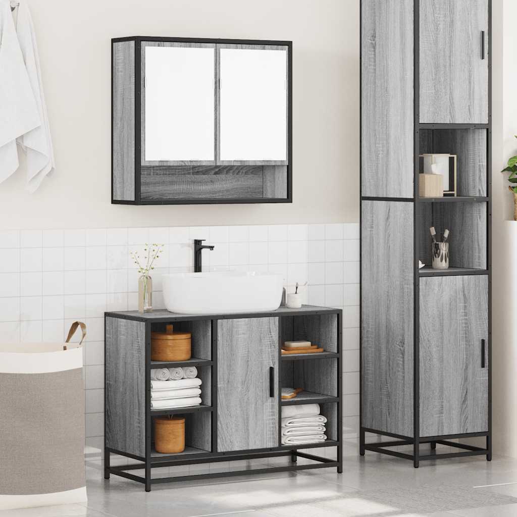 2 Piece Bathroom Furniture Set Grey Sonoma Particleboard