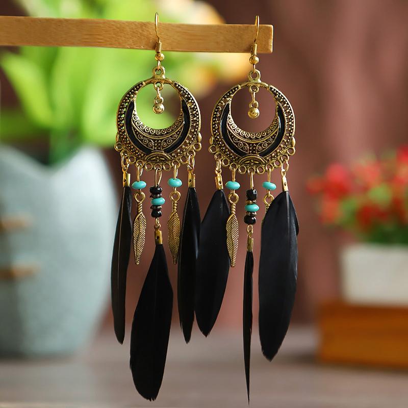 Bohemian Long Feather Leaf Dangle Earrings For Women Beach Beaded Handmade Geometric Enamel Drop Wedding Earrings Pendientes