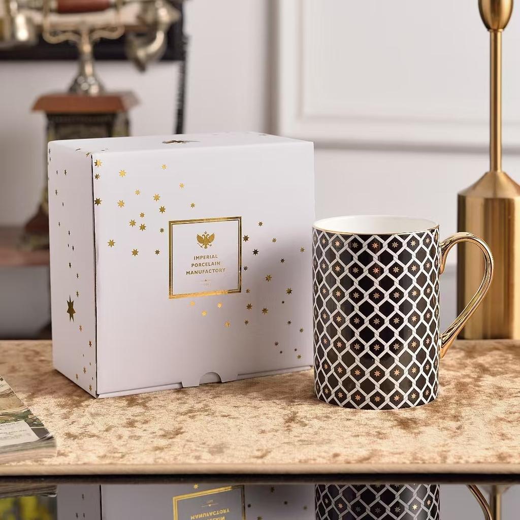 European Palace Style Gilded Bone China Coffee Cup Luxury Office Tea Cup Gift for Friends