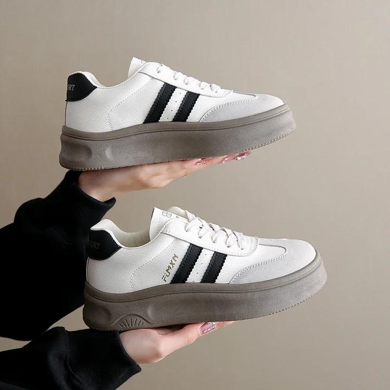 Brand new women's luxury flat shoes classic sneakers ladies leather vintage low top lace up casual round toe loafers