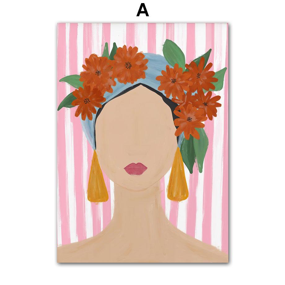 Abstrakte Mädchenvase Blumen Blätter Illustration Wandkunst Leinwandmalerei Nordisches Poster und Drucke Bilder für Wohnzimmerdekor