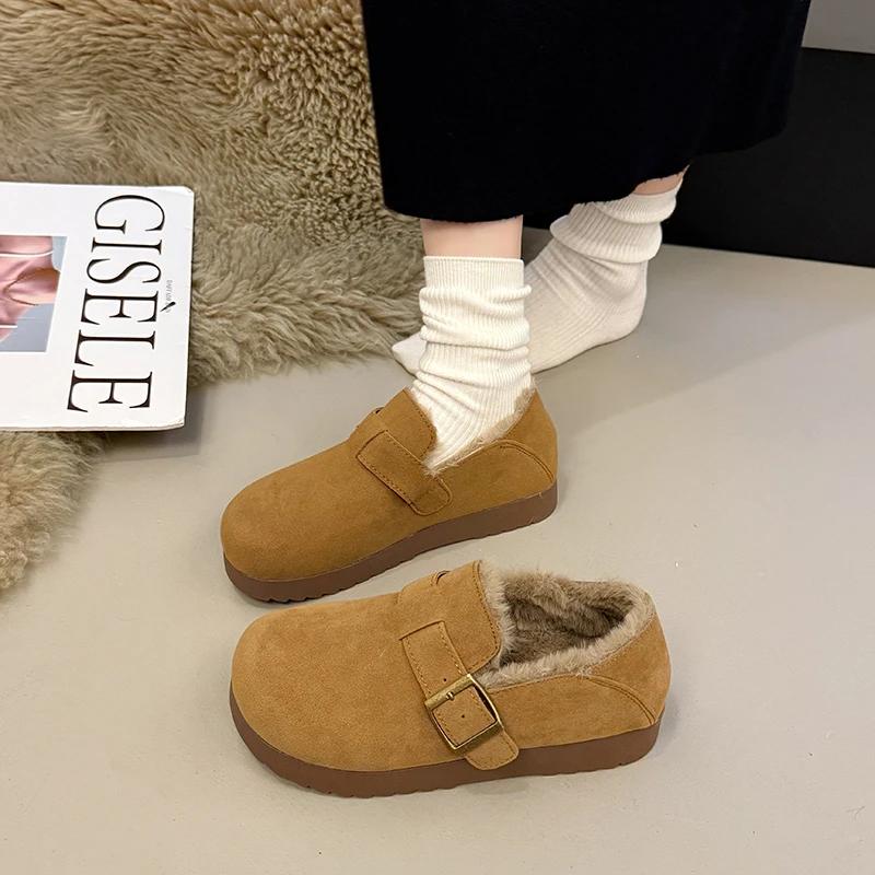 Women's Fashion Flat Cotton Boots Winter New Round Head Suede Metal Thick Soles Anti-slip Wear-resistant Low-top Shoes