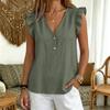 Women Summer Casual V Neck Button Down Blouse Sleeveless Ruffle Trim Lightweight Relaxed Fit Top for Daily Wear Office