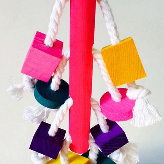 Pet Bird Parrot Wood Blocks Cotton Rope Cage Hanging Standing Play Chew Toy