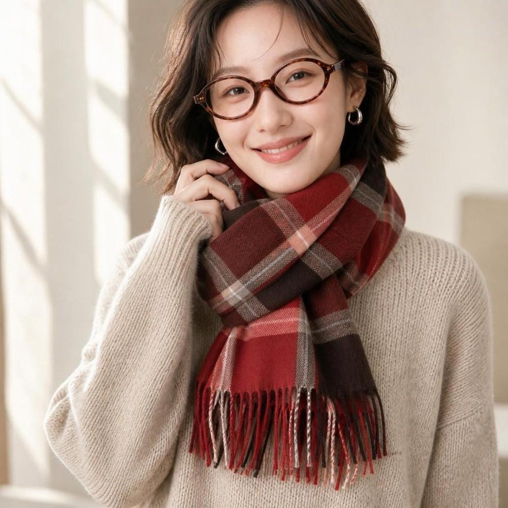 Soft Faux Cashmere Scarf Cozy Neck Warmer Shawl Atmosphere Plaid Scarf  New Year Party