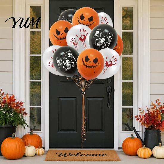 Ghost And Pumpkin Balloons 12PCS Halloween Decoration Balloons, with Skeleton Bat Patterns, Indoor Outdoor Party Ornaments Latex Spooky for