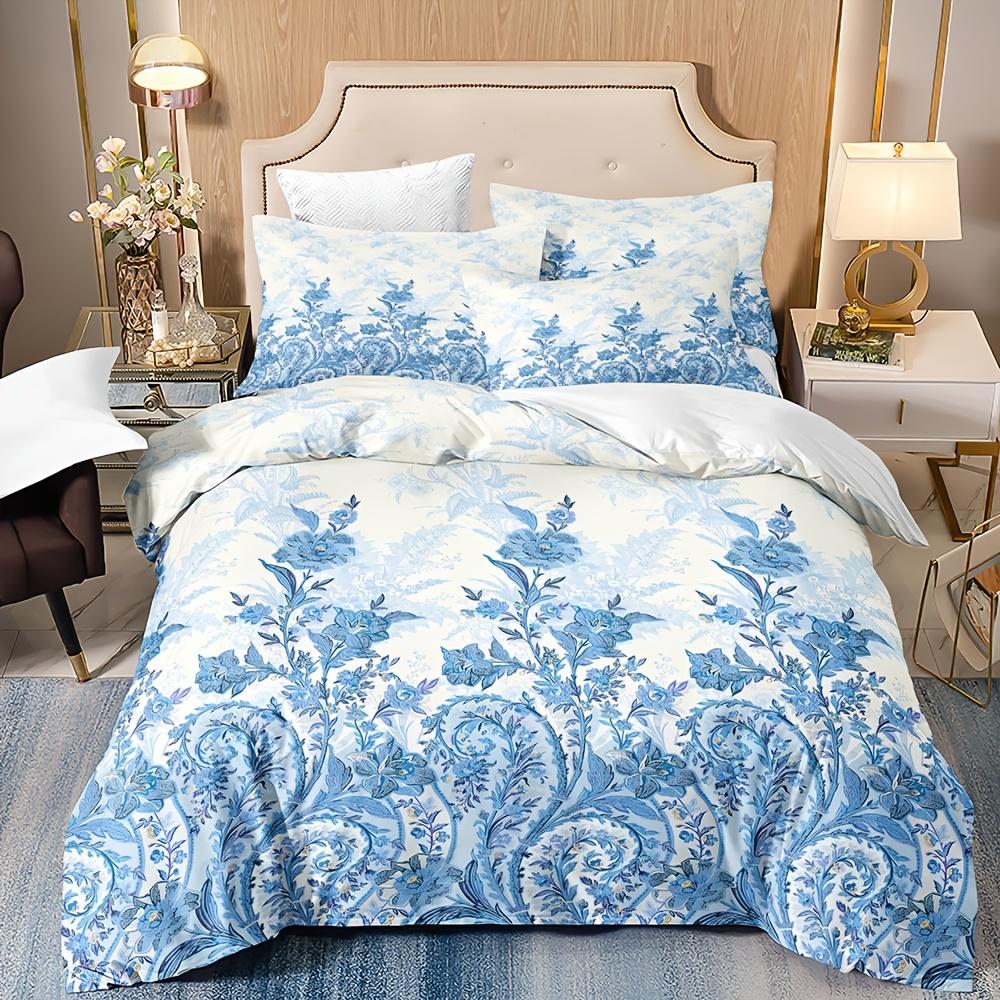 

Soft & Breathable 3Pcs Blue & White Floral Duvet Cover Set - Includes 1 Duvet Cover And 2 Pillowcases, Perfect For Bedroom, Dorm Duvet Cover Set&EU Single(135x200cm)