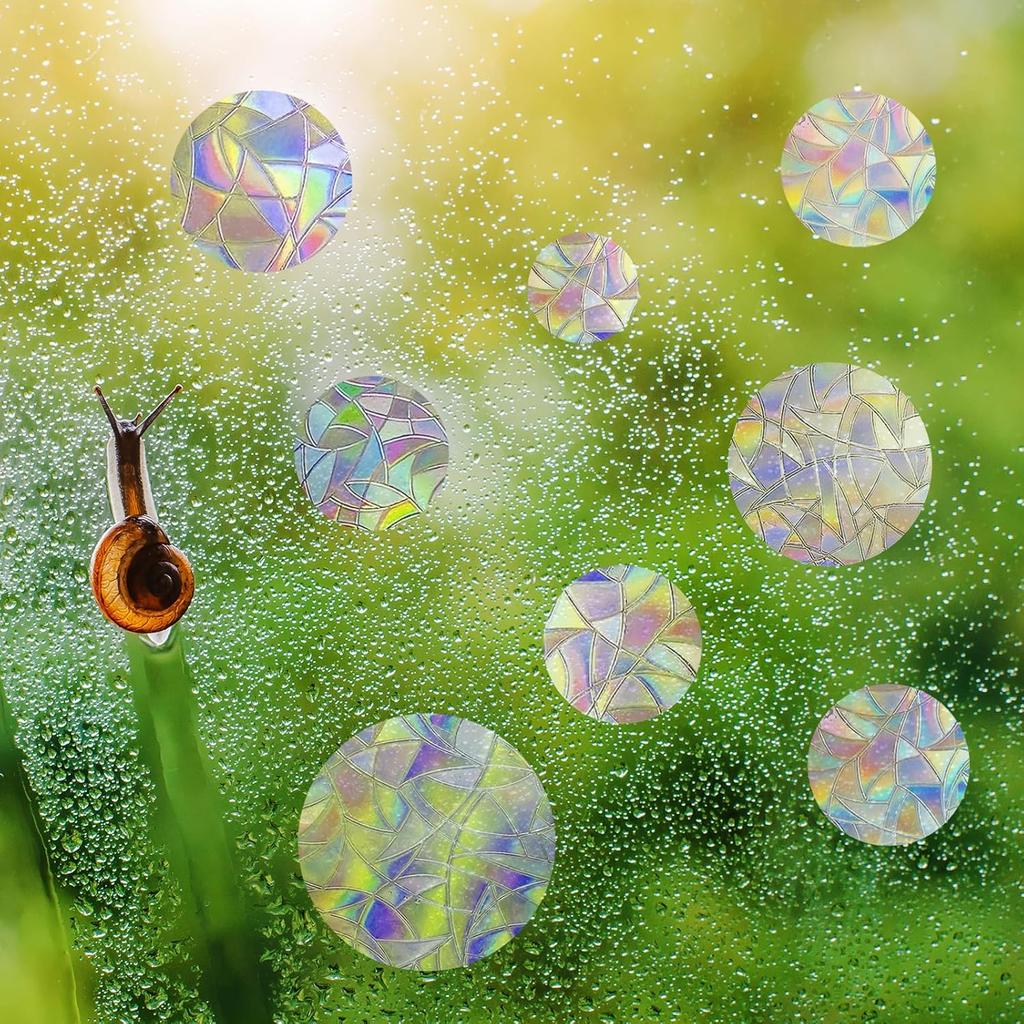 ROROP 36 Pcs Anti-Collision Rainbow Stickers Circle Window Clings - Save Birds from Window Collisions, Non-Adhesive Prismatic Vinyl Clings