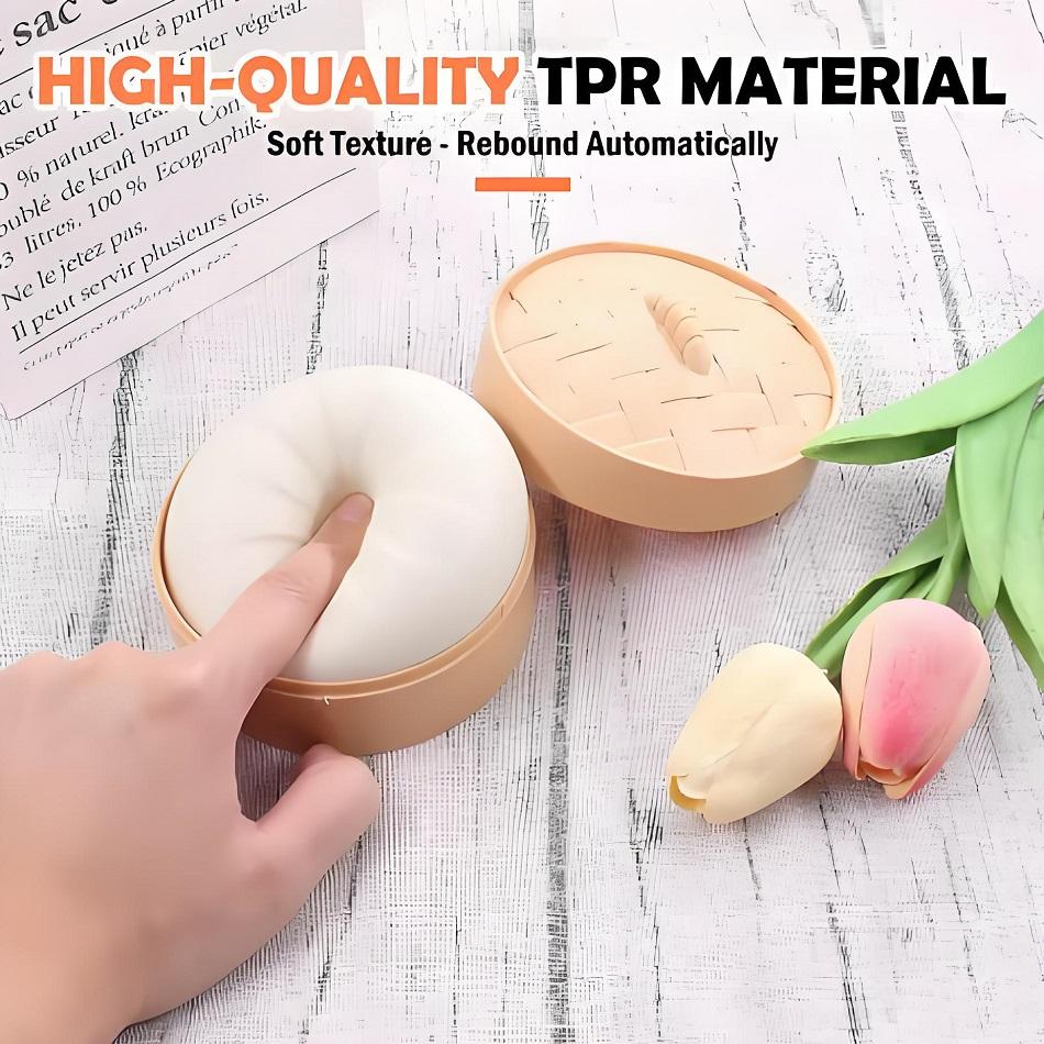 Lifelike Oversized Dumpling Squeeze Toy With Bamboo Steamer Soft Slow Rising Sensory Squeeze Toy For Anxiety Stress Relief Fidget Toy