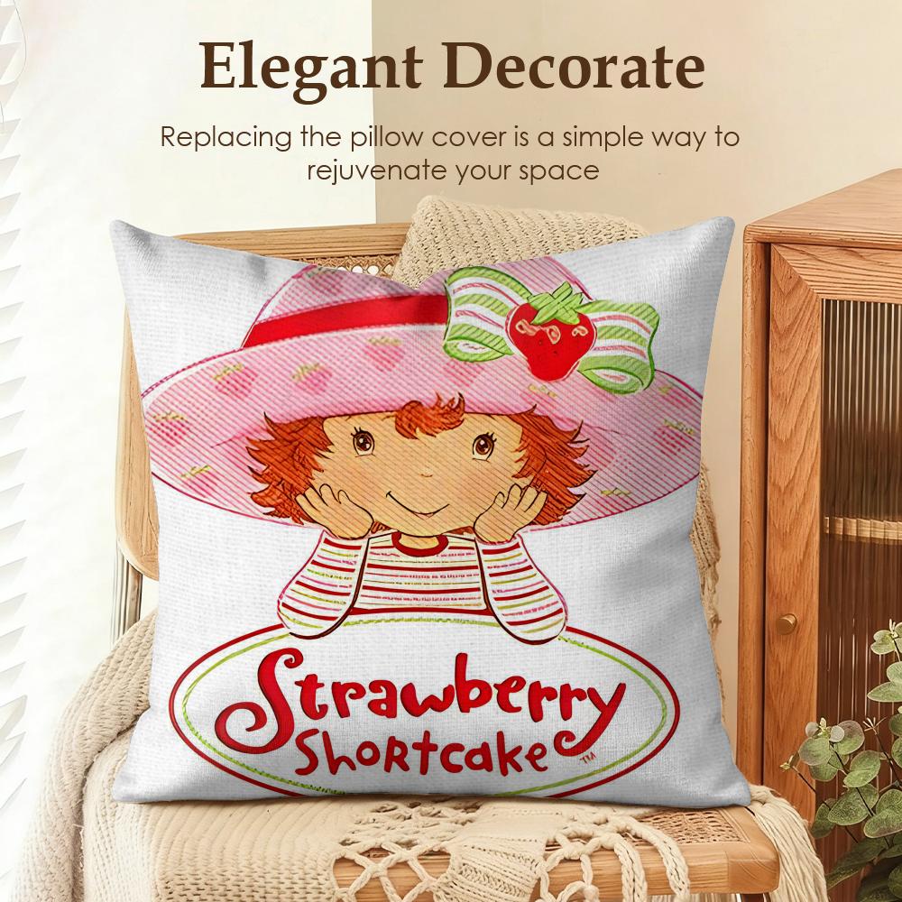 Cartoon SStrawberry Shortcake Cushion Cover Natural Linen Organic Fabric DoubleSided Printing Sofa Home Decor Gift Pillow Case
