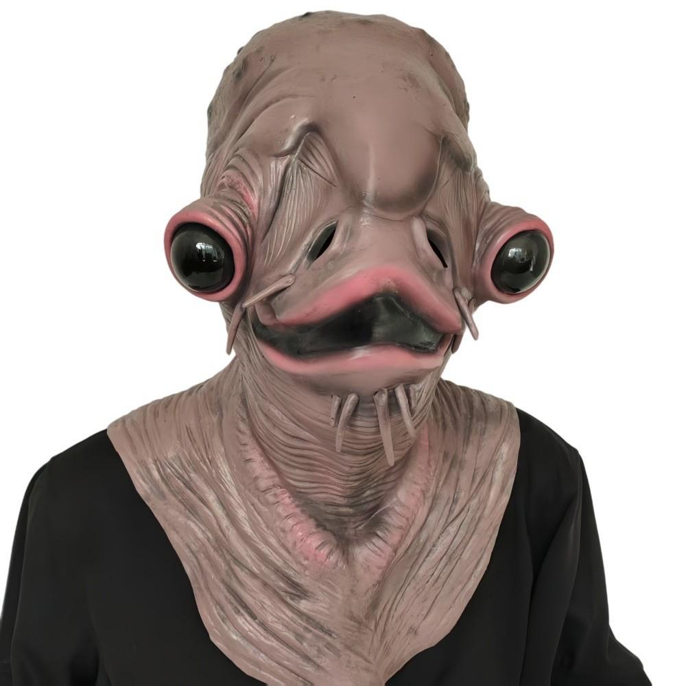 Halloweenská strašidelná maska zelené ryby s drápy pro cosplay a kostýmové večírky