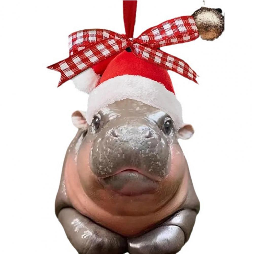 Cartoon Acrylic Christmas Baby Hippo Ornaments Acrylic Christmas Decorations Realistic Christmas Pygmy Hippo for Tree for Car