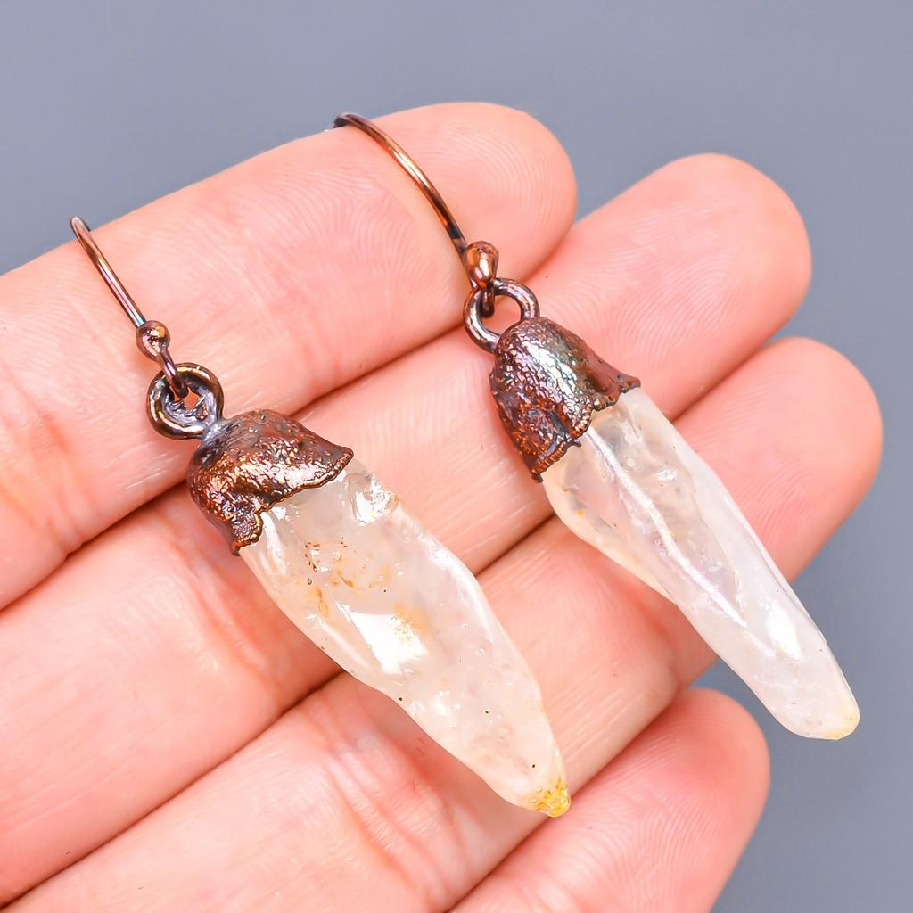 Fancy Natural Crystal Rough Copper Trendy Dangling Birthday Engagement Earrings V-1
