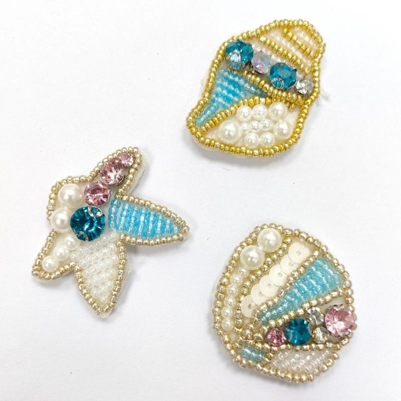 10Pcs Sea Creature Sew on Patches for Clothing Jackets Jeans Dress Artifical Pearls Beaded Sewing on Patches Appliques