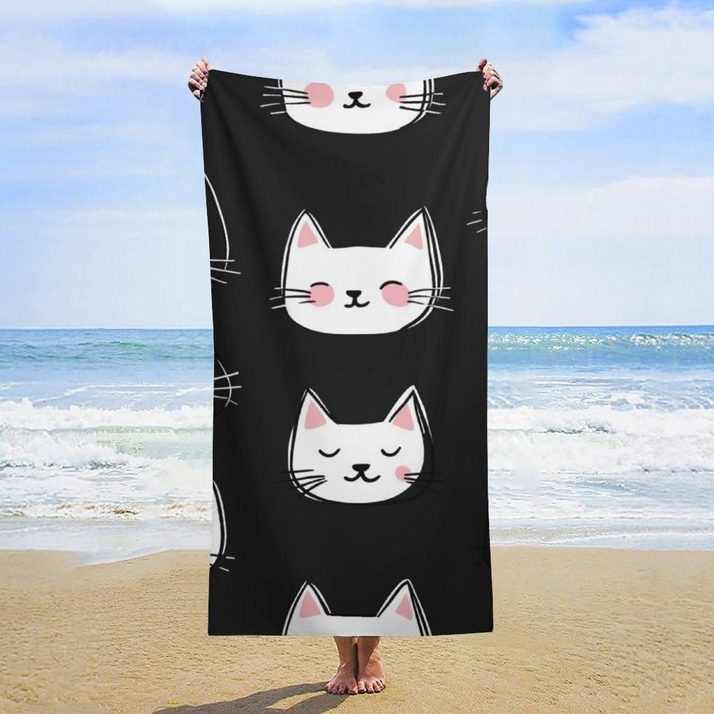 Cute Cat Faces Designed Large Towel Beach Towel Sport Towel, Super Absorbent, Quick-Dry, Sport Towel Bath Towel, Fashionable