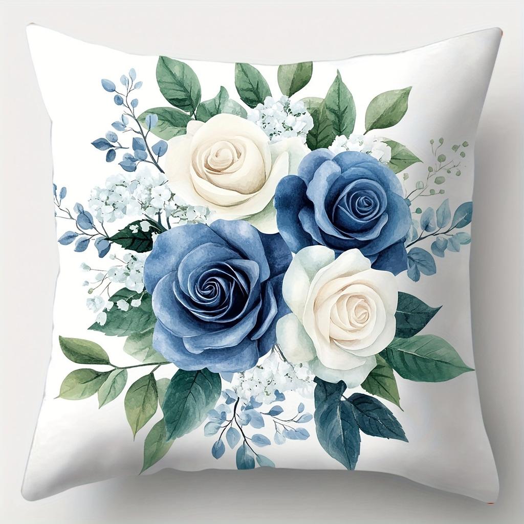 Assorted Blue Flowers Print Home Decor Pillowcases Bedroom Living Room Sofa Decoration Polyester Cushion Covers With Zipper