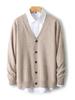 Herrstickad V-ringad Cardigan i Ull: Höst/Vinter Business Casual Enfärgad Långärmad, Varm Lösstickad Ytterkläder.