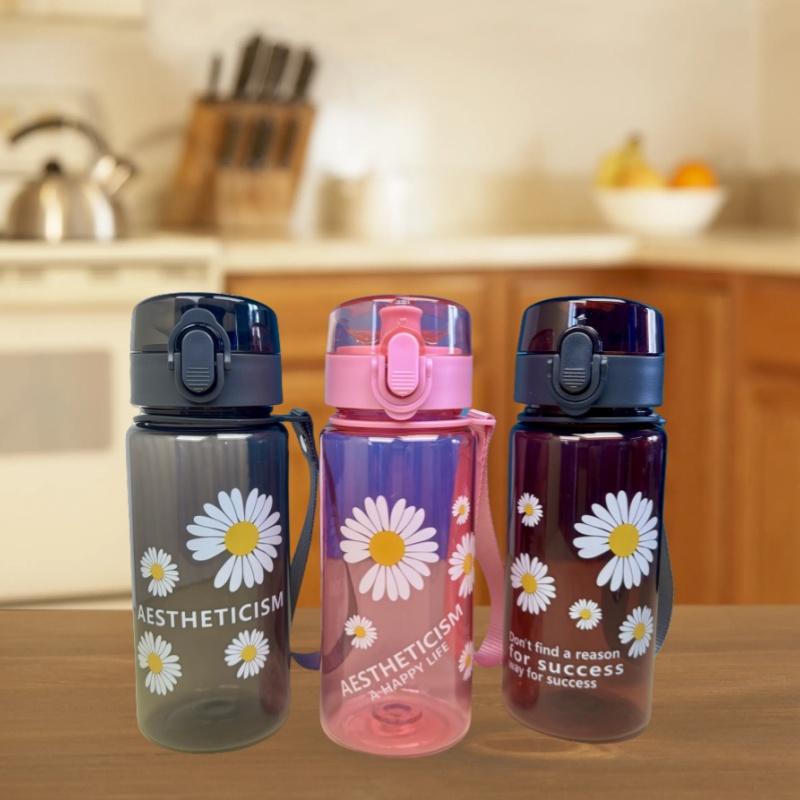400ml Small Daisy Plastic Water Bottles Creative Drink Kawaii Sports Transparent Water Bottle with Portable Travel Tea Cup