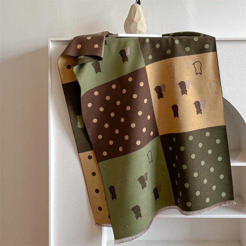 Color matching kitten polka dot cashmere scarf women's high-end new fashion autumn and winter warm scarf fleece cold-proof shawl