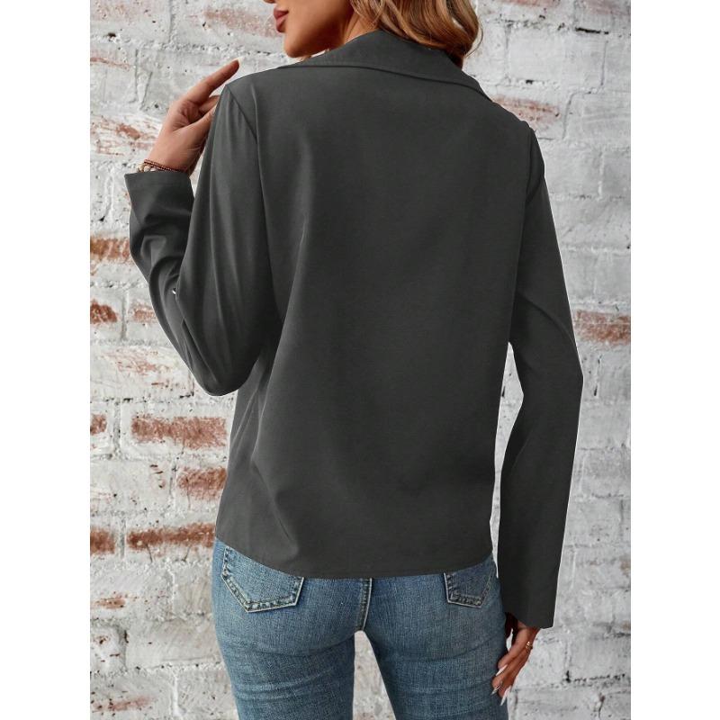 Damenmode, lässig, einfarbig, Herbst-Winter, langärmelig, POLO-Ausschnitt, Jacken und Mäntel