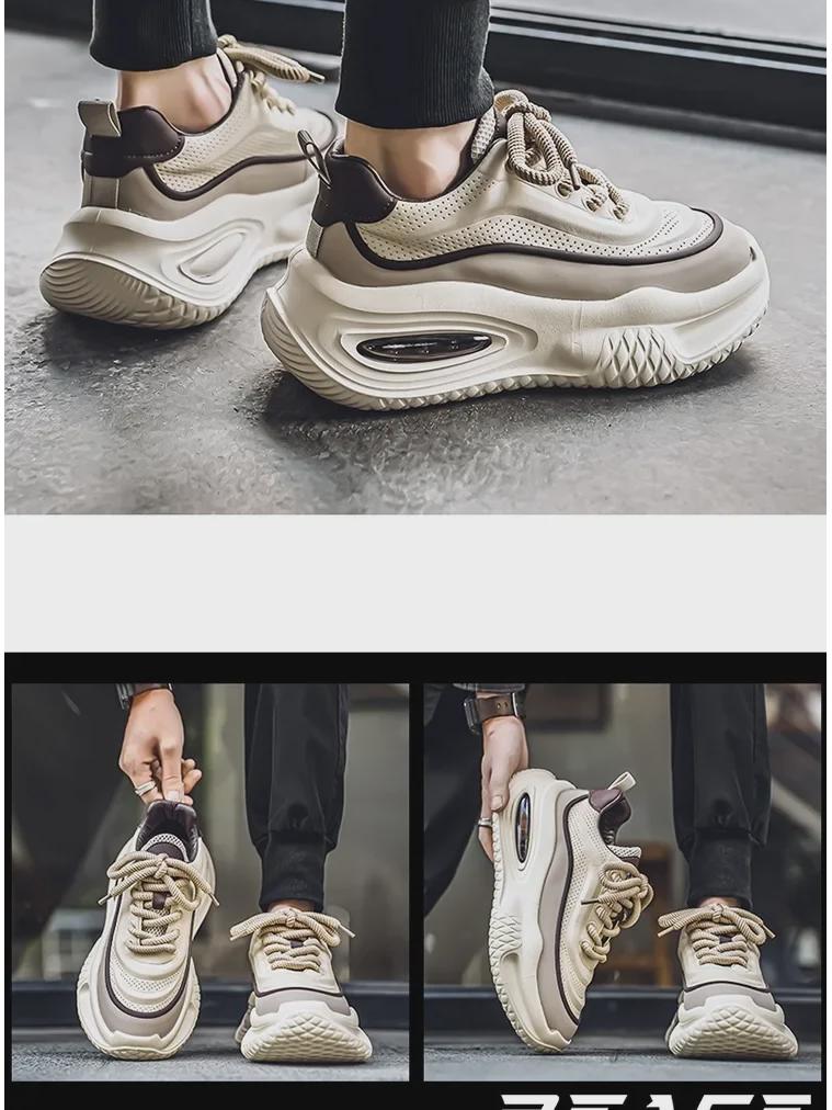 2024 Autumn Men's Breathable Running Shoes: Versatile, Thick-Soled, Air Cushion Dad Sneakers