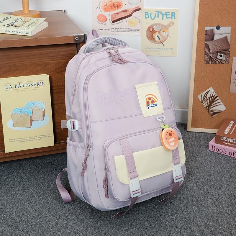 School bag, simple, lightweight and large-capacity backpack for junior high school students, new high-value, fresh and sweet backpack.