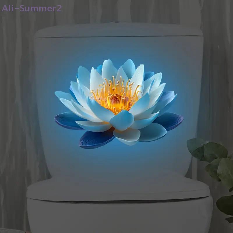 Self-Adhesive Lotus Glow-in-the-Dark Toilet Sticker Bathroom Toilet Lid Decoration Ambiance Decorative Sticker Wall Decor Decal