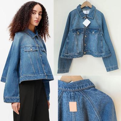 Yiwei Super Cute Casual Cape-Style Denim Jacket with Leather Patch Logo