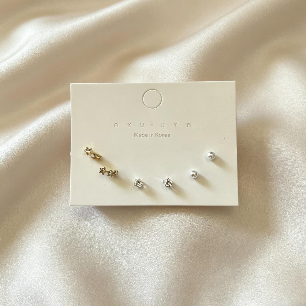 Korean Style Rhinestone Pearl Ear Cuff and Stud Earrings Set