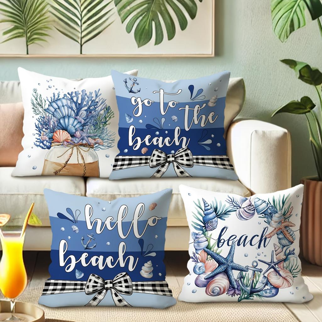 Beach - Inspired Nautical Pillow Cover: Seashells, Anchors and Coastal Quotes, Sofa Cushion Cover, Bedroom Room Decor