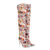 Ladies Pointed Bling Diamond Thigh Boots Rhinestone Boots Printed Retro Over The Knee Boots Transparent Stiletto High Heels Size